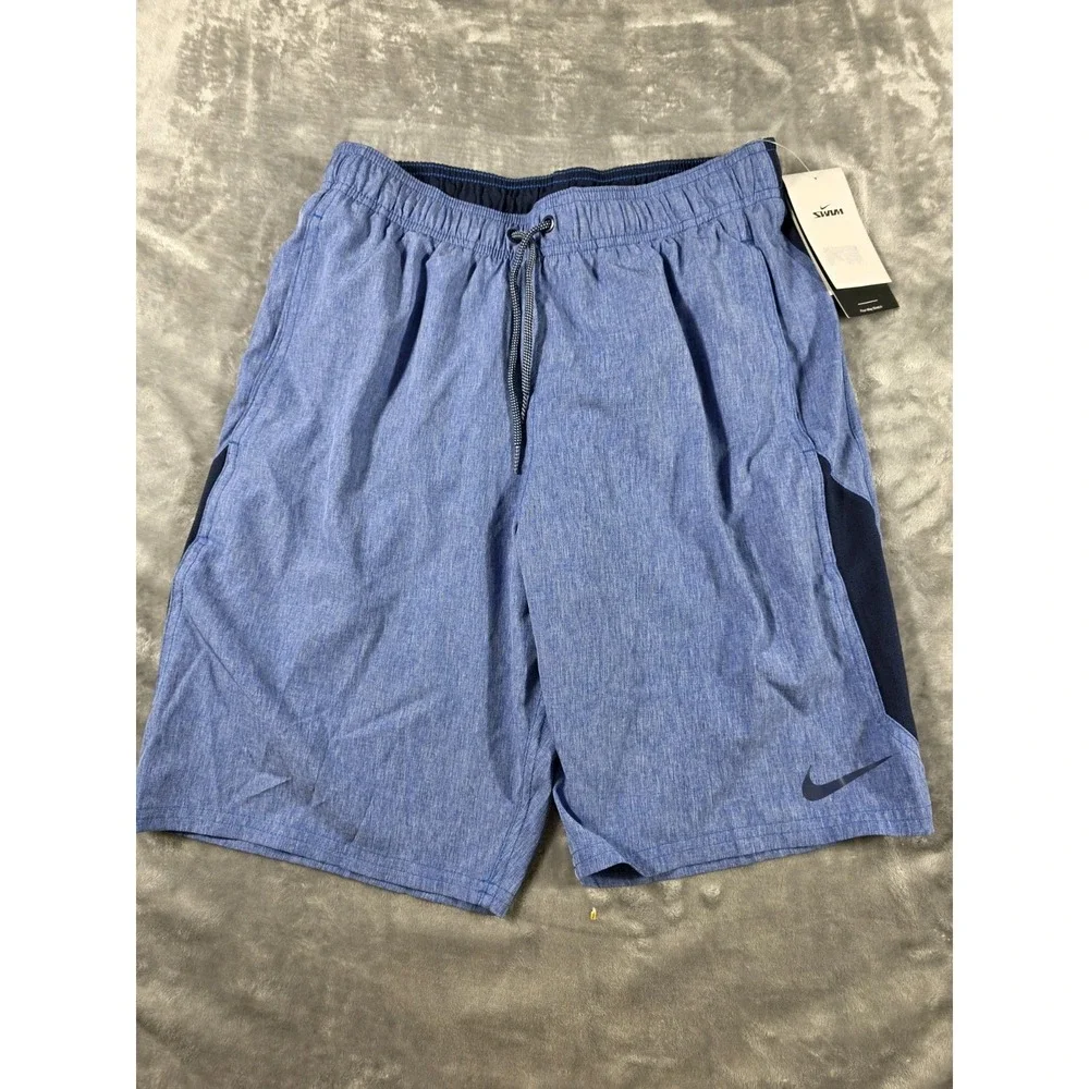 NWT Nike Swim Chambray Blue Swim‎ Trunks w/pockets Mesh Lined Men's Small